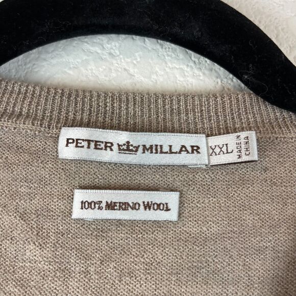 Peter Millar Merino Wool Sweater Mens XXL Beige V Neck Pullover Logo Golf - Picture 5 of 15